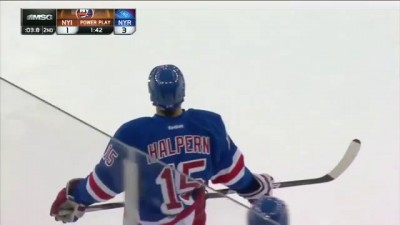 John Giannone takes a puck to the face - Islanders/Rangers - 2/7/2013