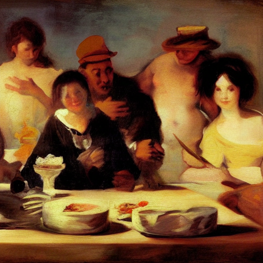 Summer feast of writers, by Francisco Goya, oil painting, octane render HQ