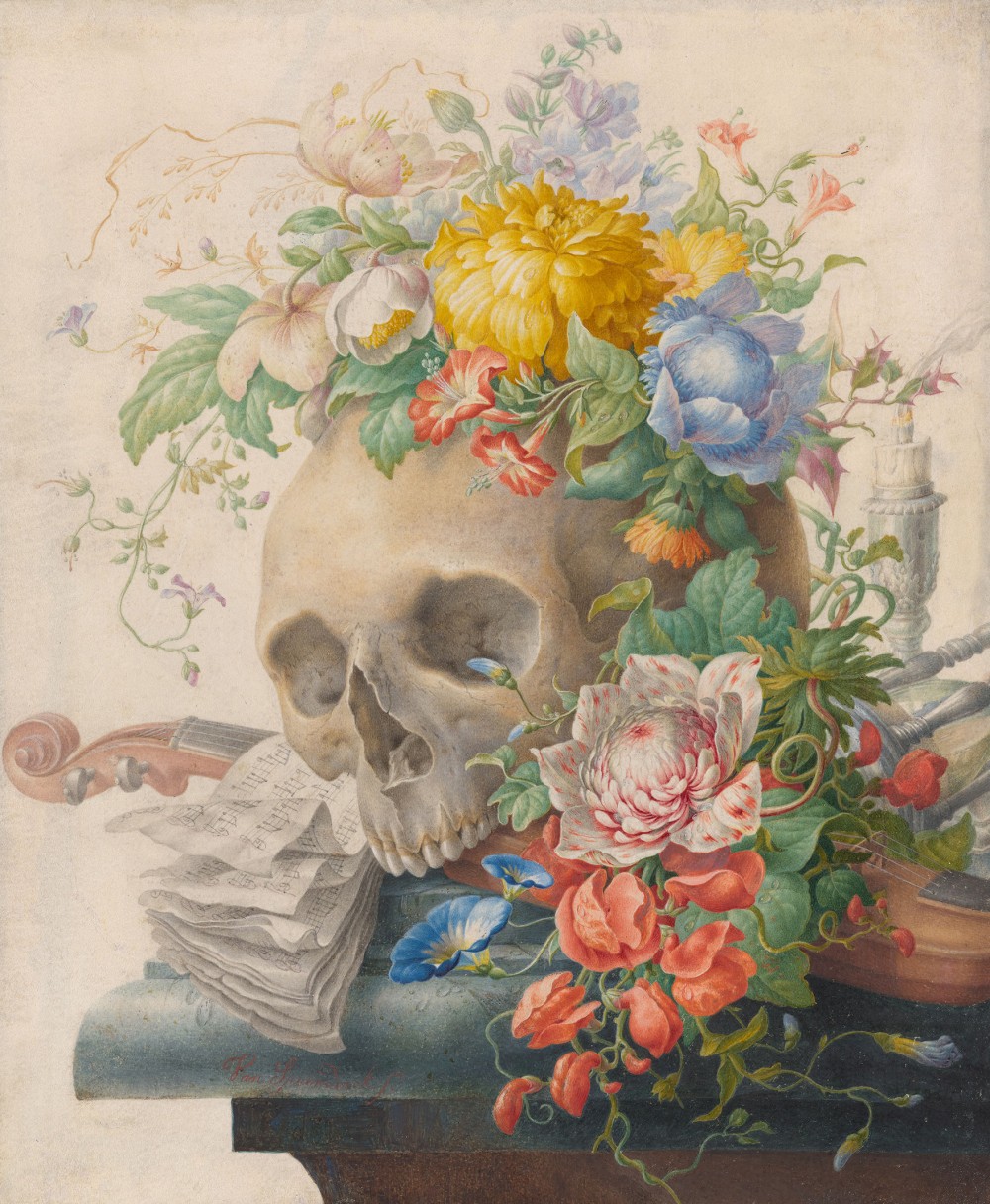 21HermanHenstenburgh166726Vanitas still life with skull on a marble top.,,
