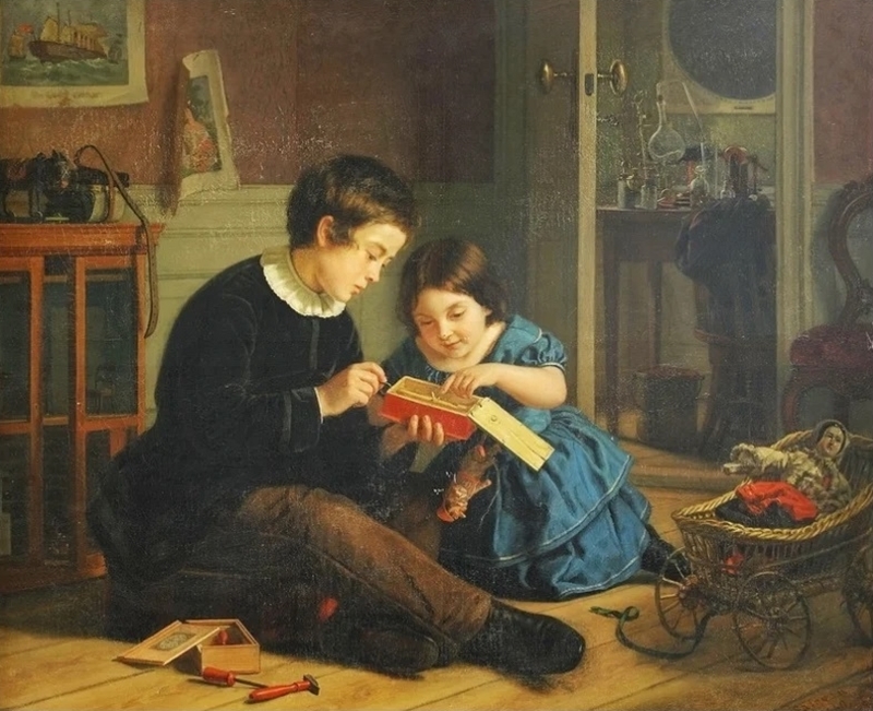 Geskel Saloman (1821-1902) Children Examining A Toy - Catherine La Rose