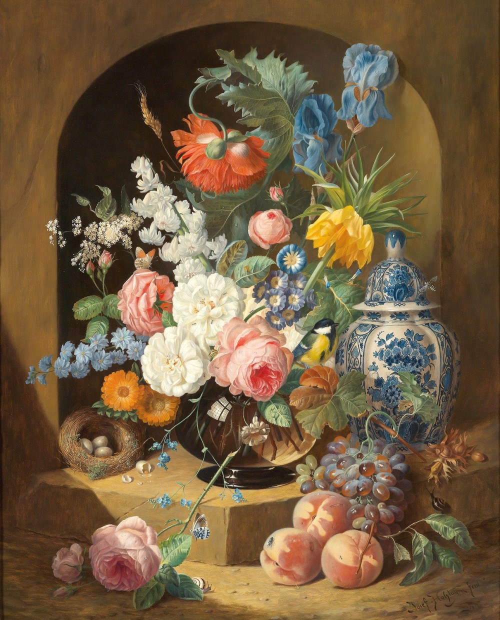 8JosefHolstayn,b1930Натюрморт с вазой и птичьим гнездом(Still Life wit