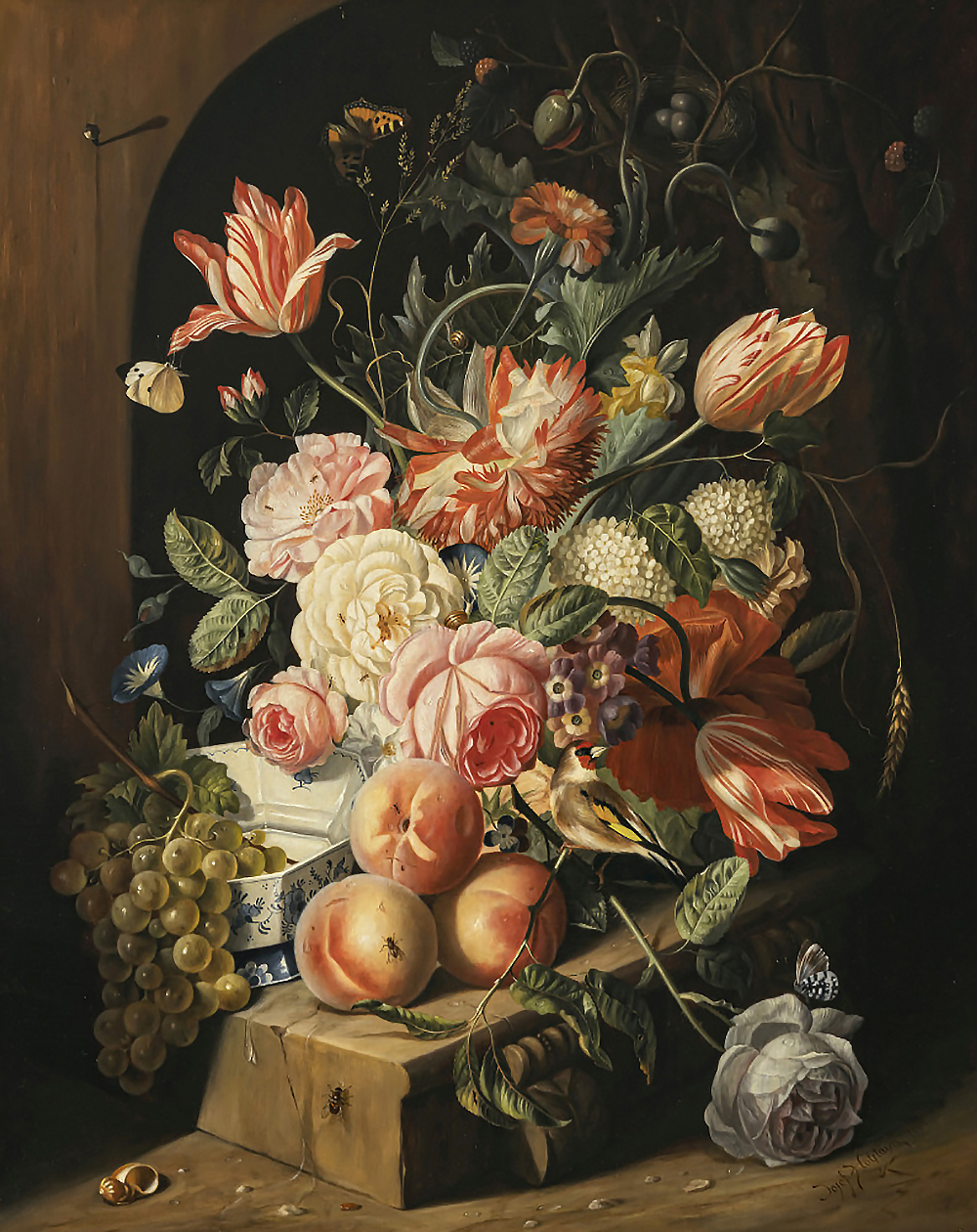 23JosefHolstayngeb. 1930WienFloral still life with chaffinch and butterflies,,