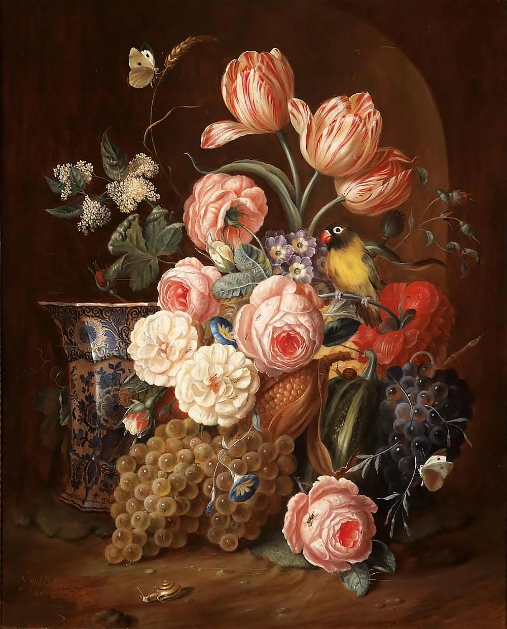 37JosefHolstaynDecorative Still Life with Flowers and Fruit and a Vase,,