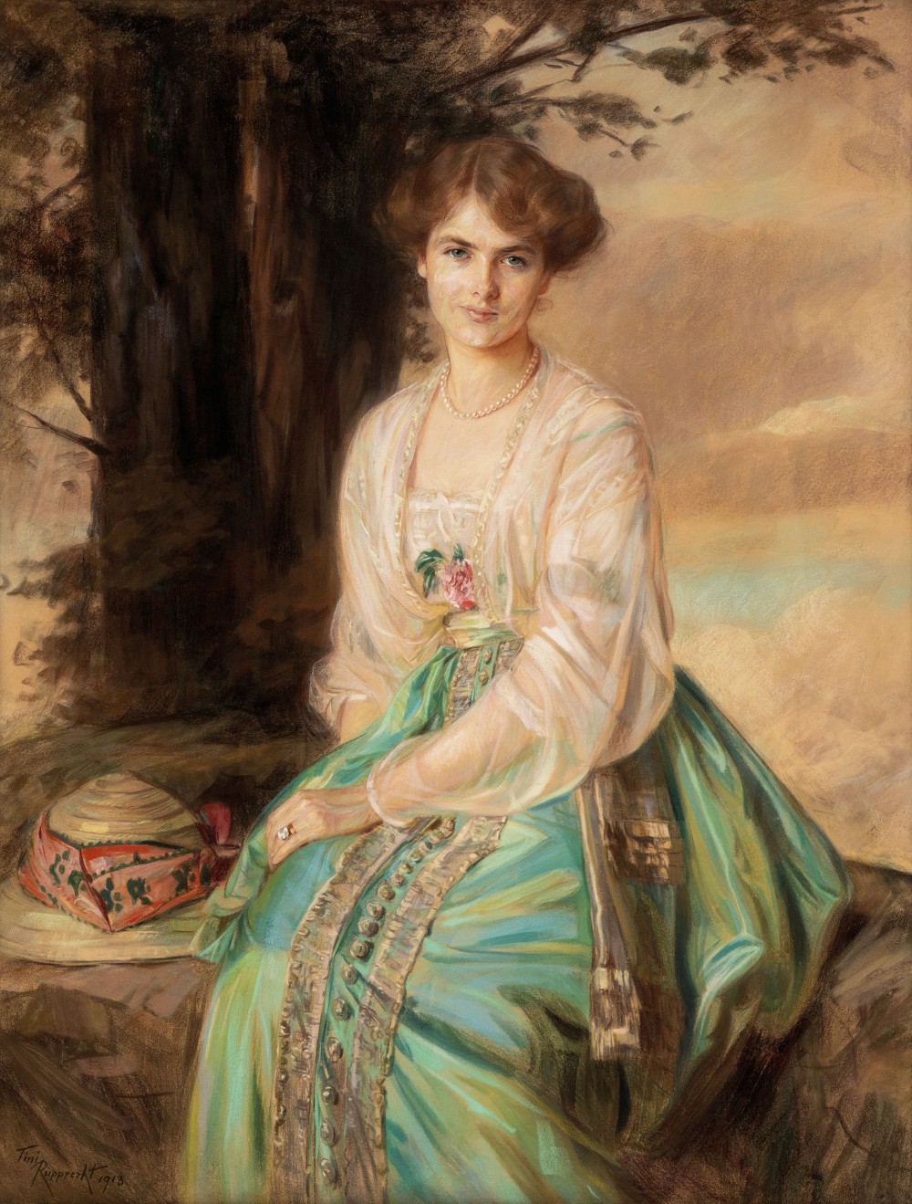 2Tini(Albertine)Rupprecht1867Munich-1956Geneva, Female portrait in the park 1913,