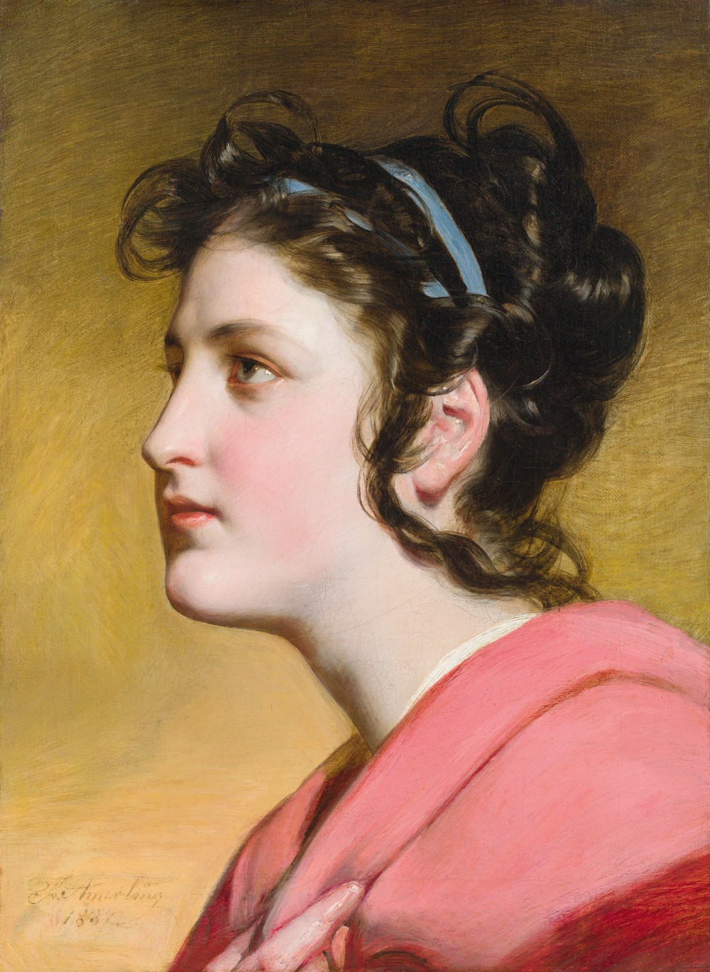 6FriedrichvonAmerling180387Elise Kreuzberger, profile with blue ribbon and loose hair1837,