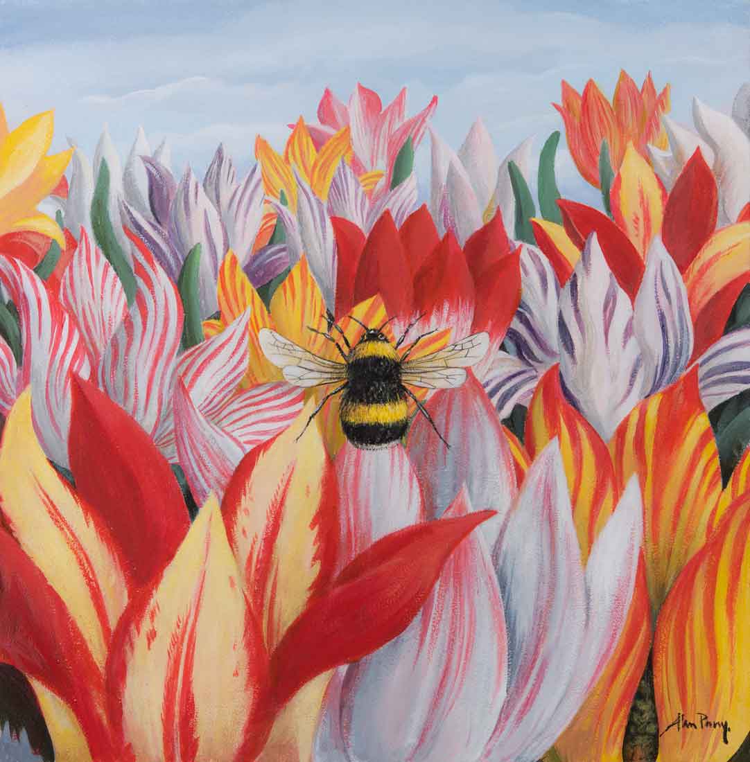 Alan-Parry-The-Importance-of-being-a-Bee-painting-orange-red-London-art-gallery