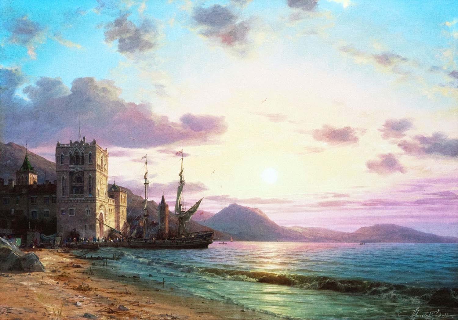 Chernenko-005-castle_ship_sea_sunset-b