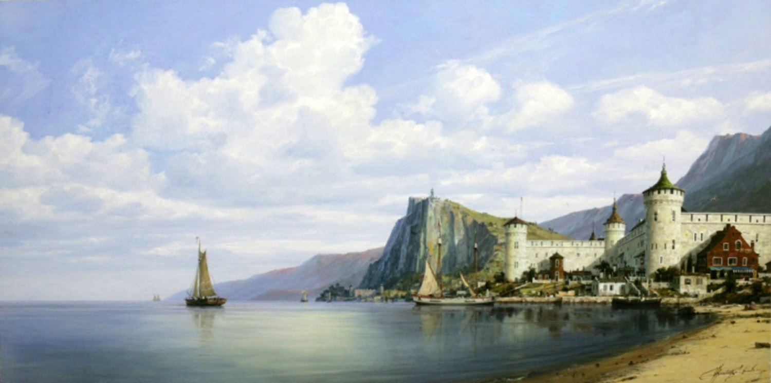 Chernenko-033-sea_ship_boat_castle_tower_cliff-b