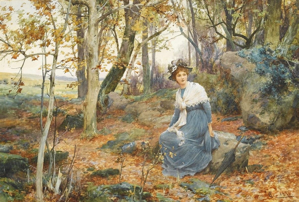 Woman-Sitting-in-Woods-Alfred-Augustus-Glendening-Jr.-Oil-Painting
