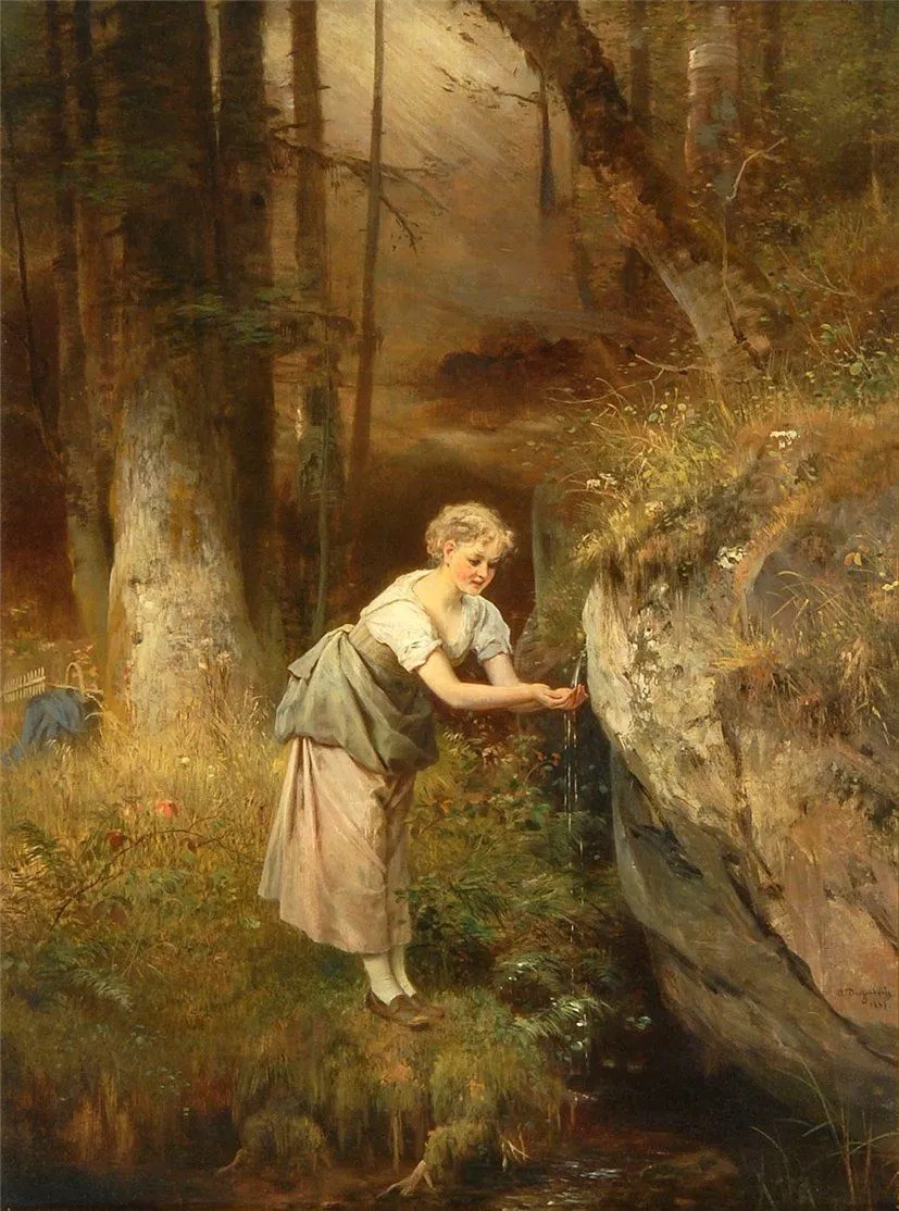 Anton-Dieffenbach-Young-woman-at-a-mountain-spring