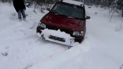 forester offroad with snow chains