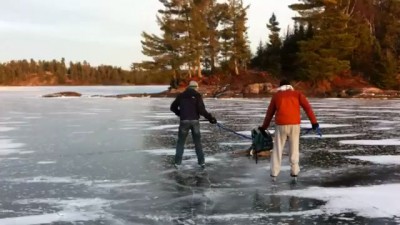 Спасение олень с ледяного озера в Канаде