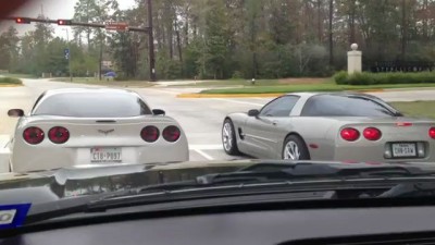 Two Turkeys on Thanksgiving Wrecking their Corvettes in The Woodlands