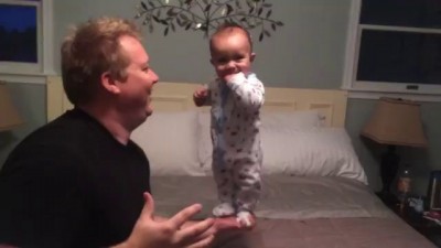 Balancing Baby Laughing with dad