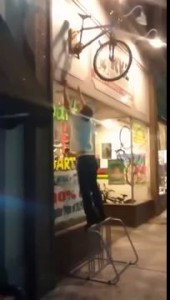 It must hurt! Stupid guy try to enter on suspended bike!
