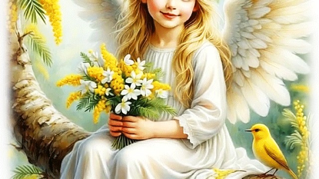 Ангел с мимозой