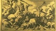 Caeneus and Centaurs. Engraving by Bauer for Ovid's Metamorphoses Book XII, 470-535.