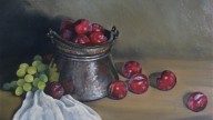 7.-silver-pot-with-plums-pastel-c.-russell