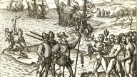 Christopher Columbus landing on Hispaniola.