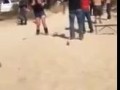 Girl almost gets taken out at a race.