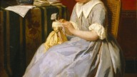 A Girl in Blue Dressing Her Doll by James Crayer