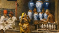 'A_Perfumer’s_Shop,_Bombay'_by_Edwin_Lord_Weeks,_a_painting_of_Guru_Gobind_Singh_with_his_re